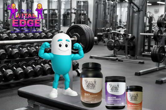 High Energy Stack - Capsy with Nitric Shock Pre-Workout, WHEY Premium Protein, and Creatine Monohydrate in gym setting